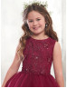 Beaded Lace Ruffle Tulle Ankle Length Flower Girl Dress With Horsehair Hem
